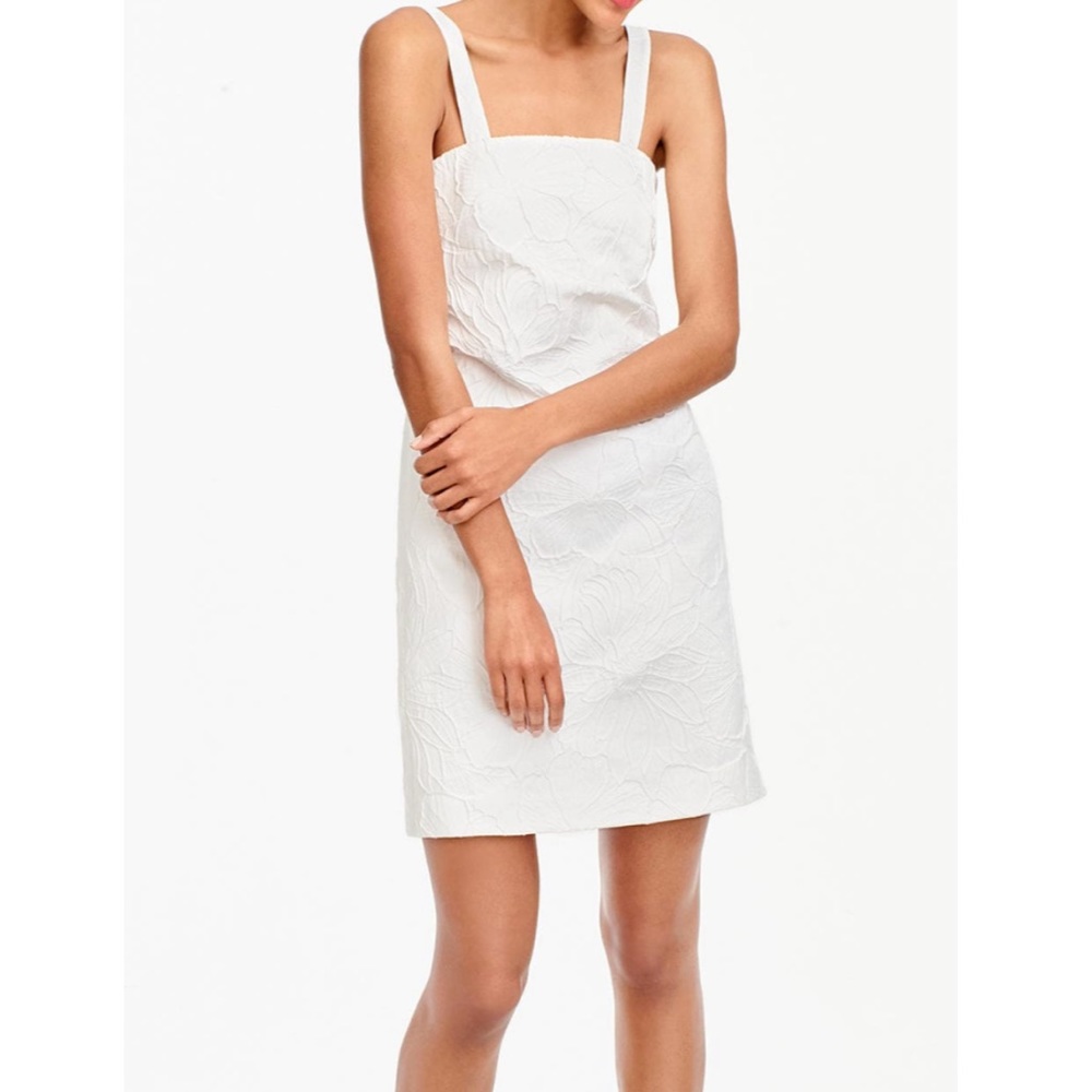 J. CREW Convertible Strap Dress Embossed Floral Ivory White Size 8